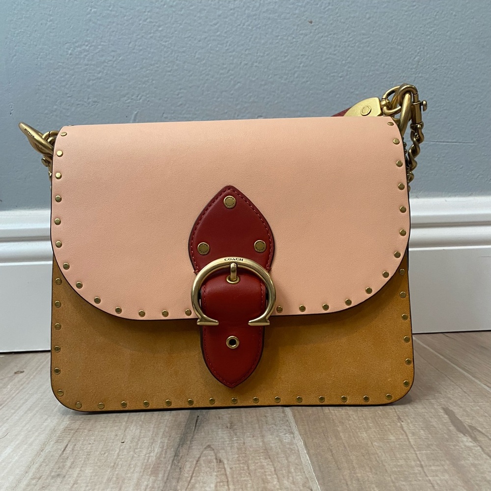 Coach color block beat bag, shoulder with rivets.